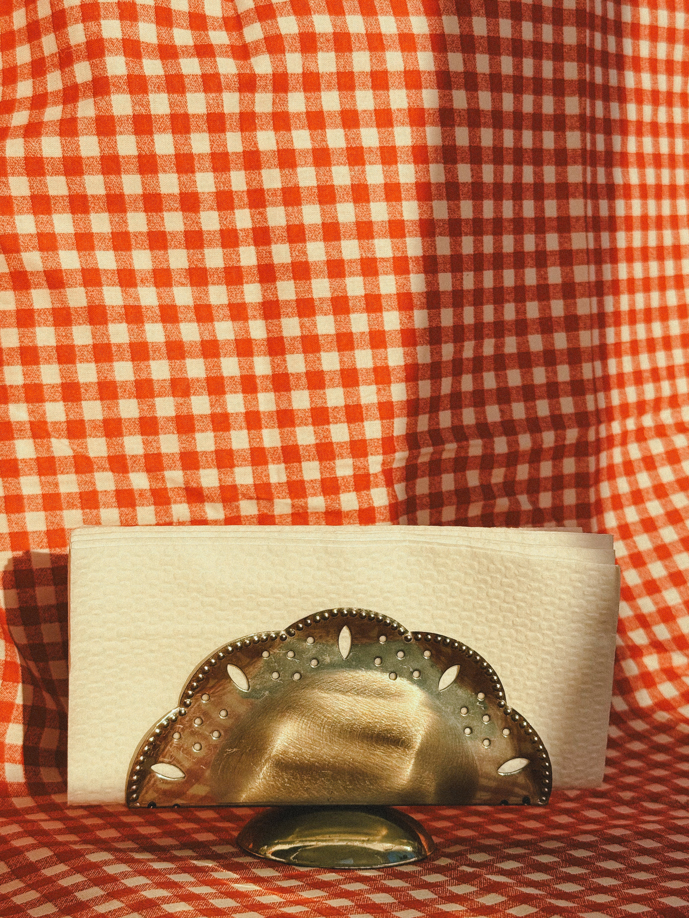 Cut-out stainless steel napkin holder, c. 1950