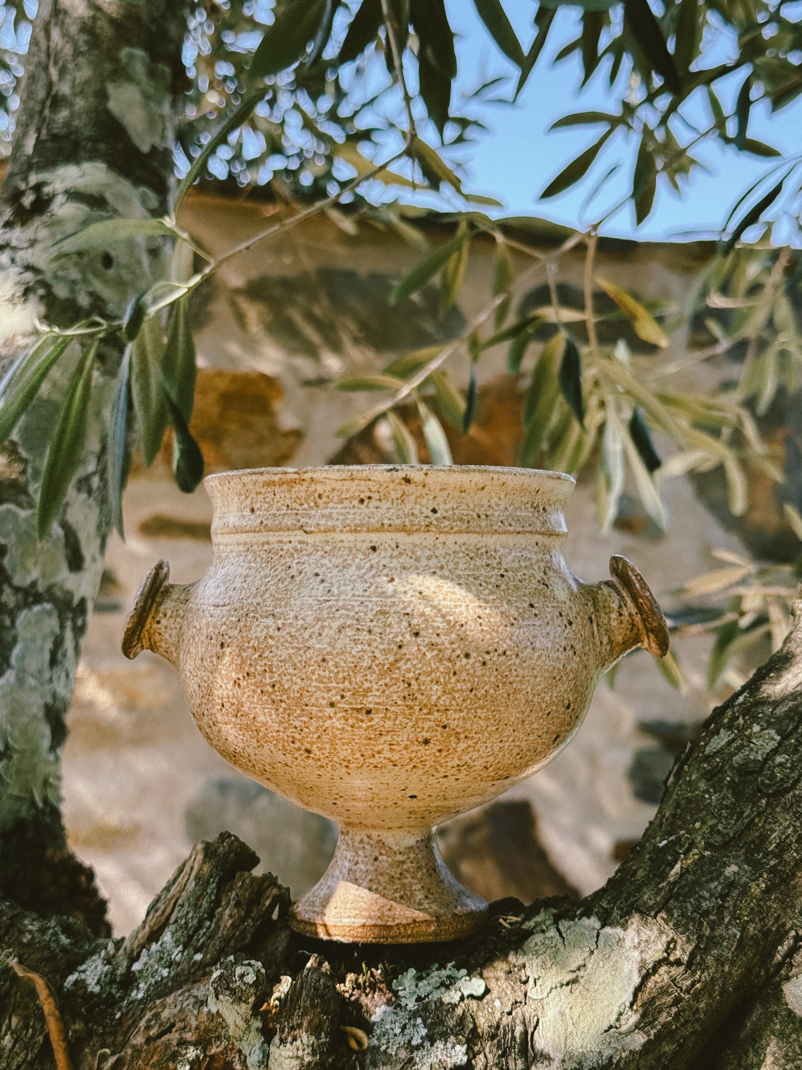HN017 | Standing bowl with handles, in enameled stoneware