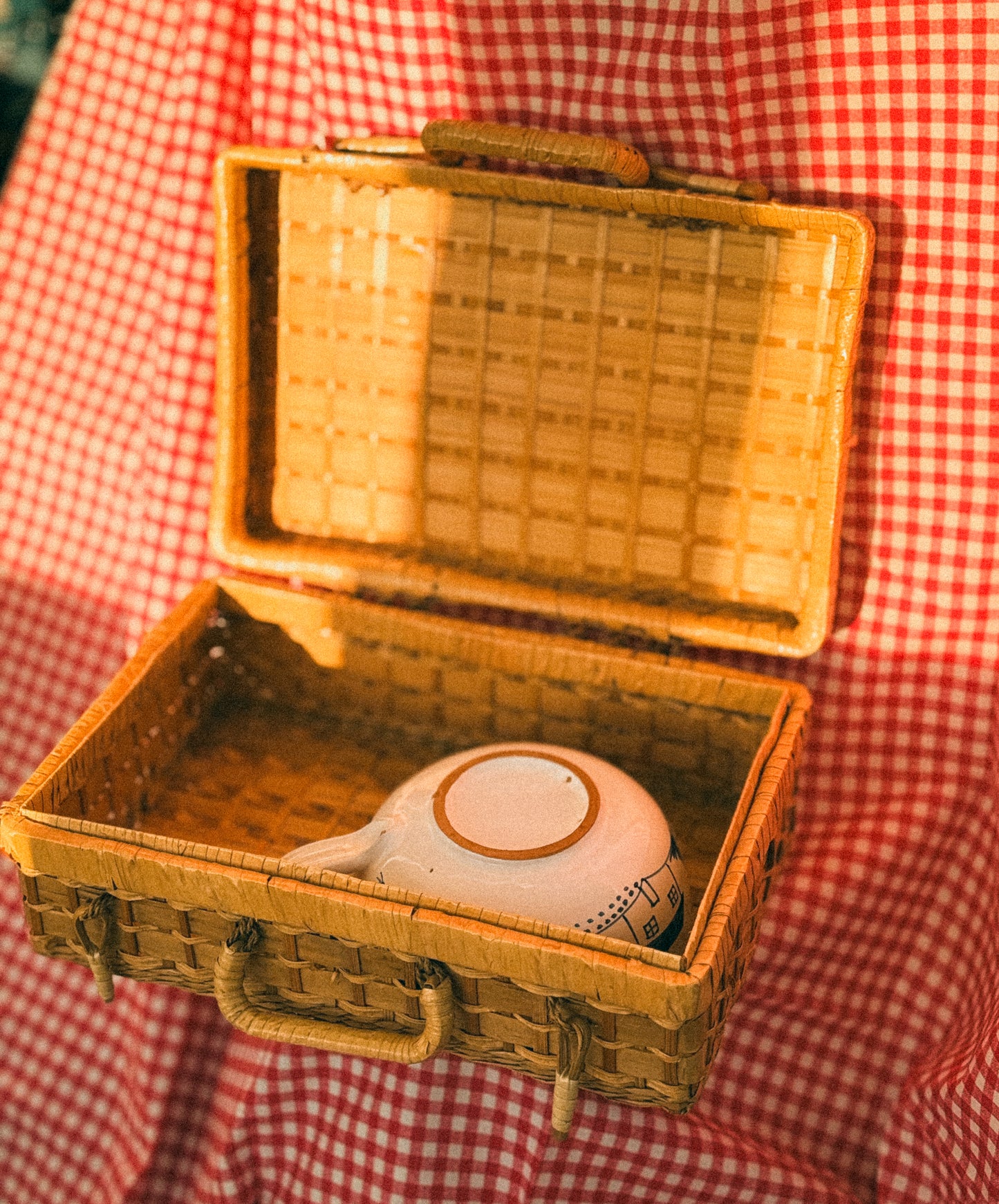 Cesto de Piquenique Vintage em Rattan