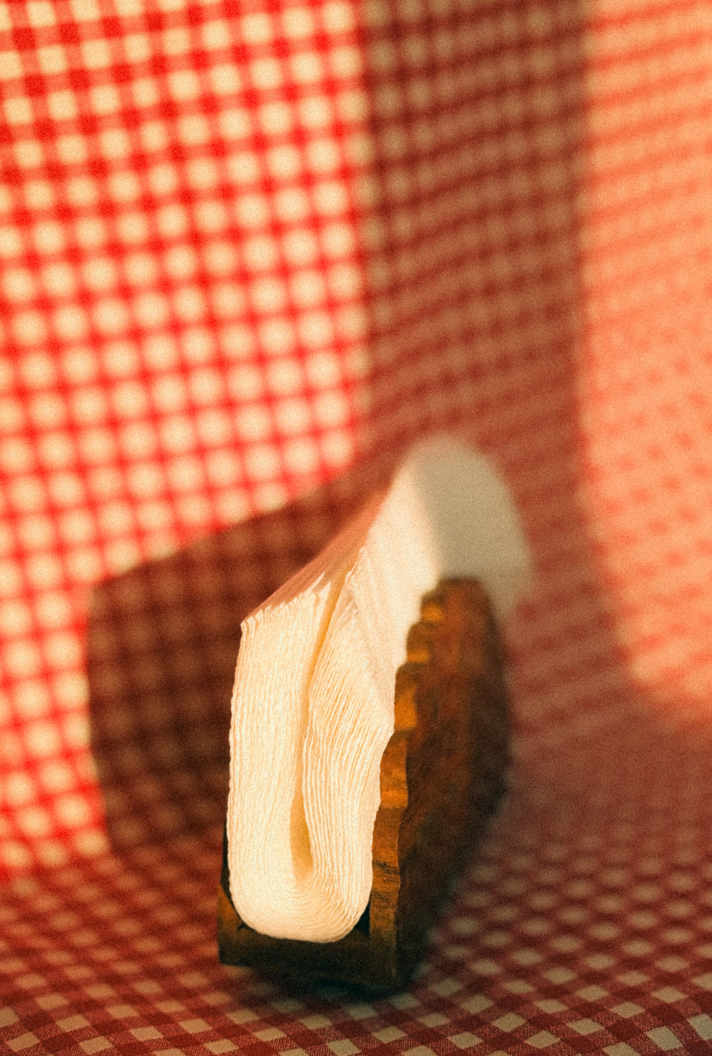 Carved Wooden Napkin Holder with Brass Inlays 