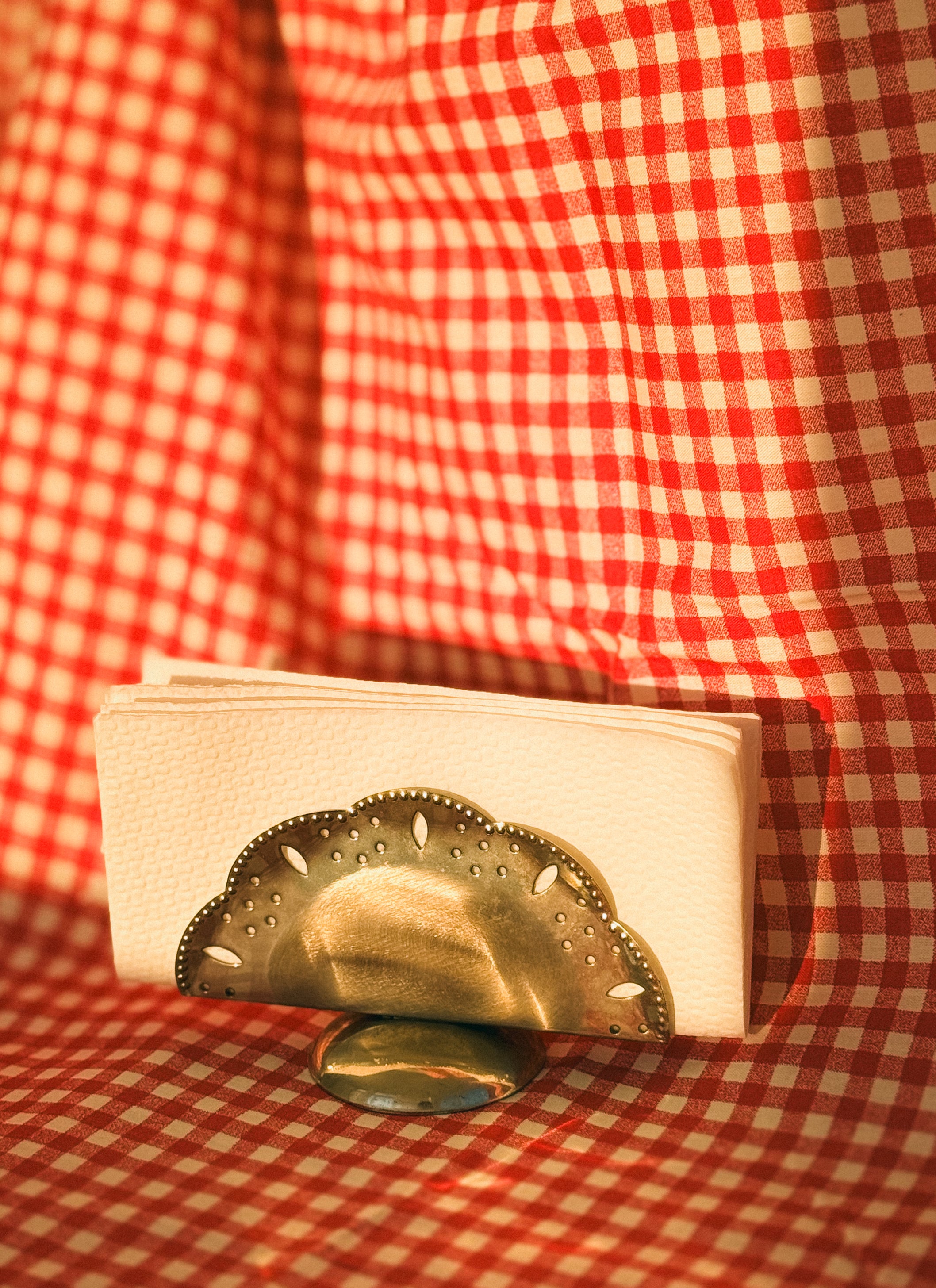 Cut-out stainless steel napkin holder, c. 1950