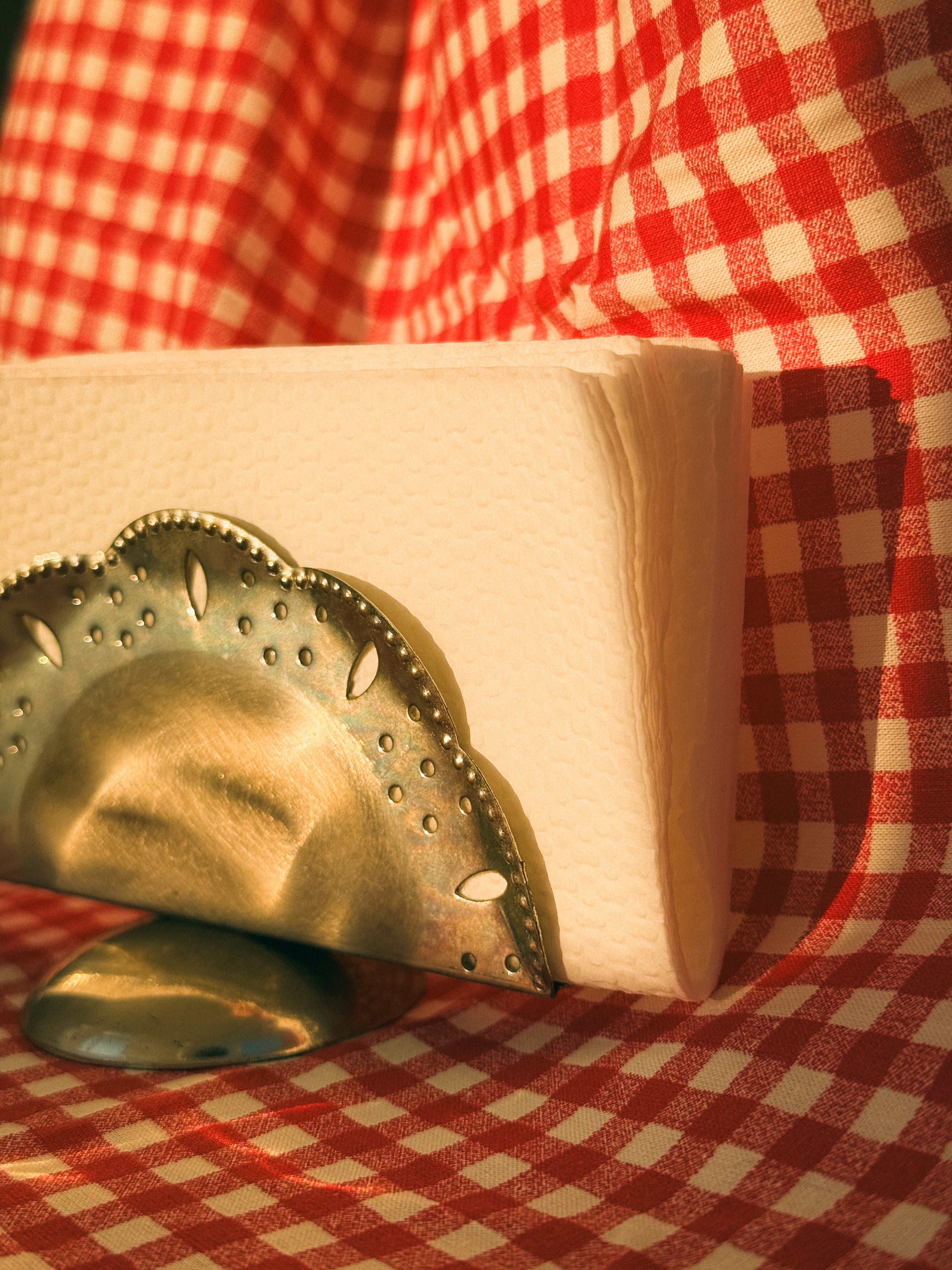 Cut-out stainless steel napkin holder, c. 1950