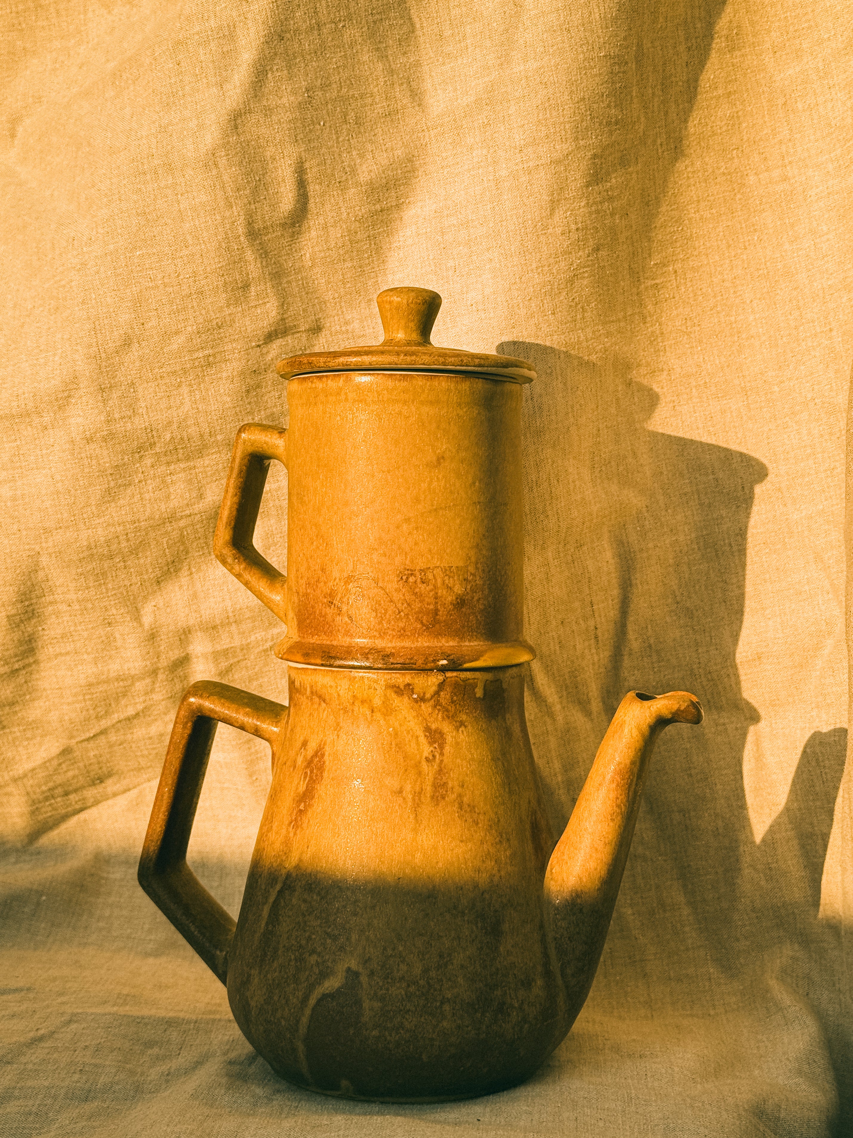 HN023 | Vintage Stoneware French Press Coffee Maker
