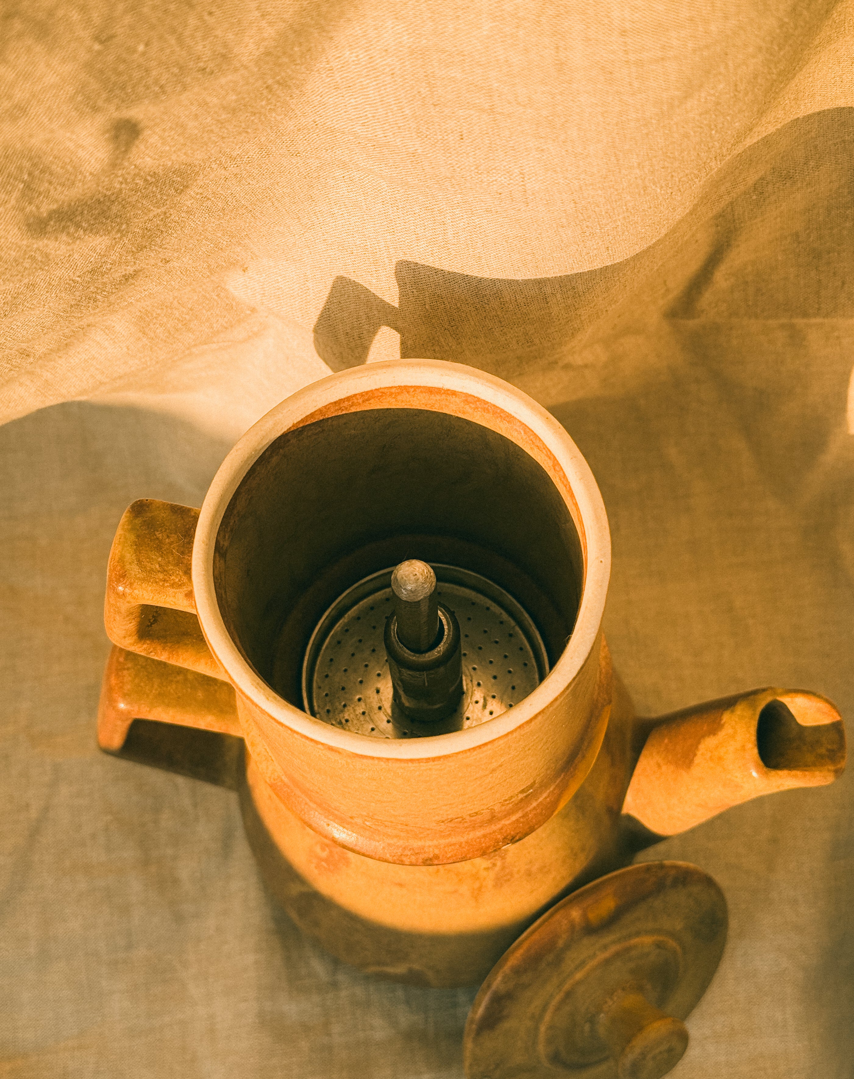 HN023 | Vintage Stoneware French Press Coffee Maker