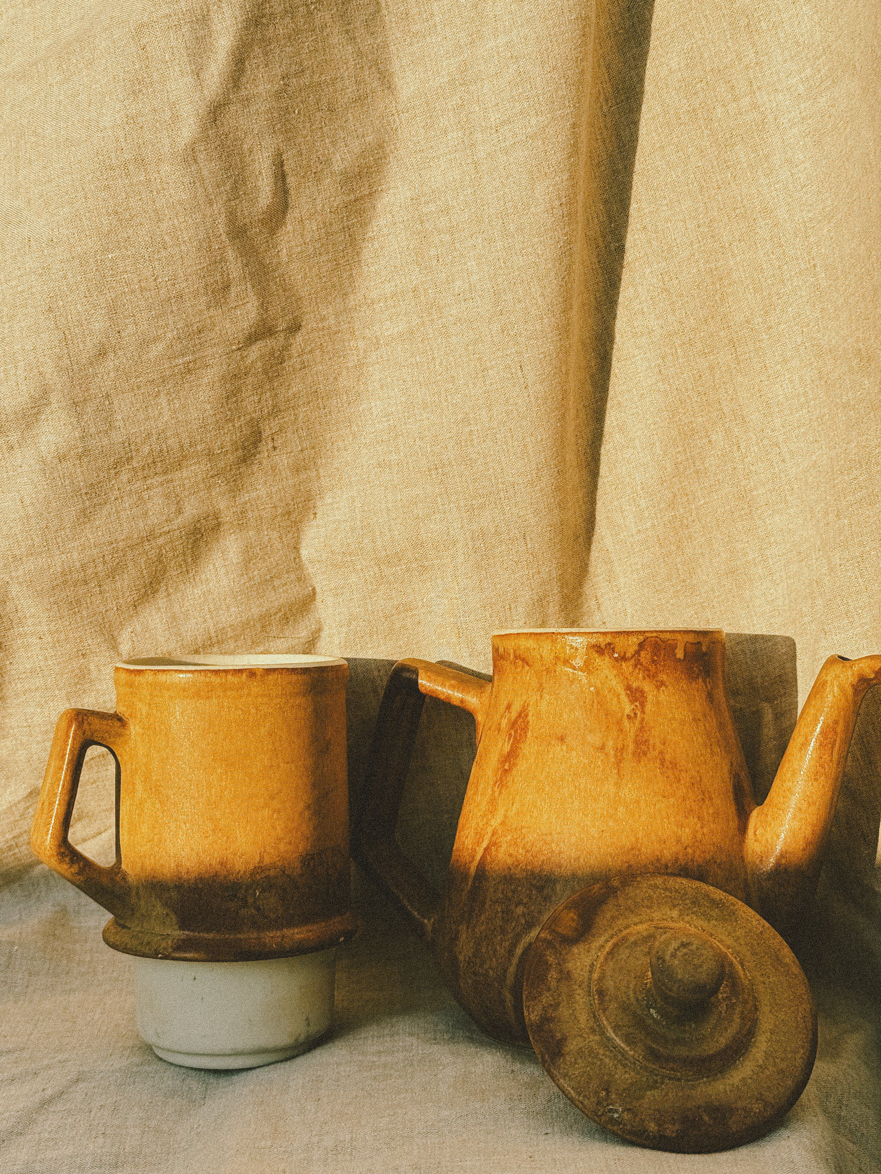 HN023 | Vintage Stoneware French Press Coffee Maker