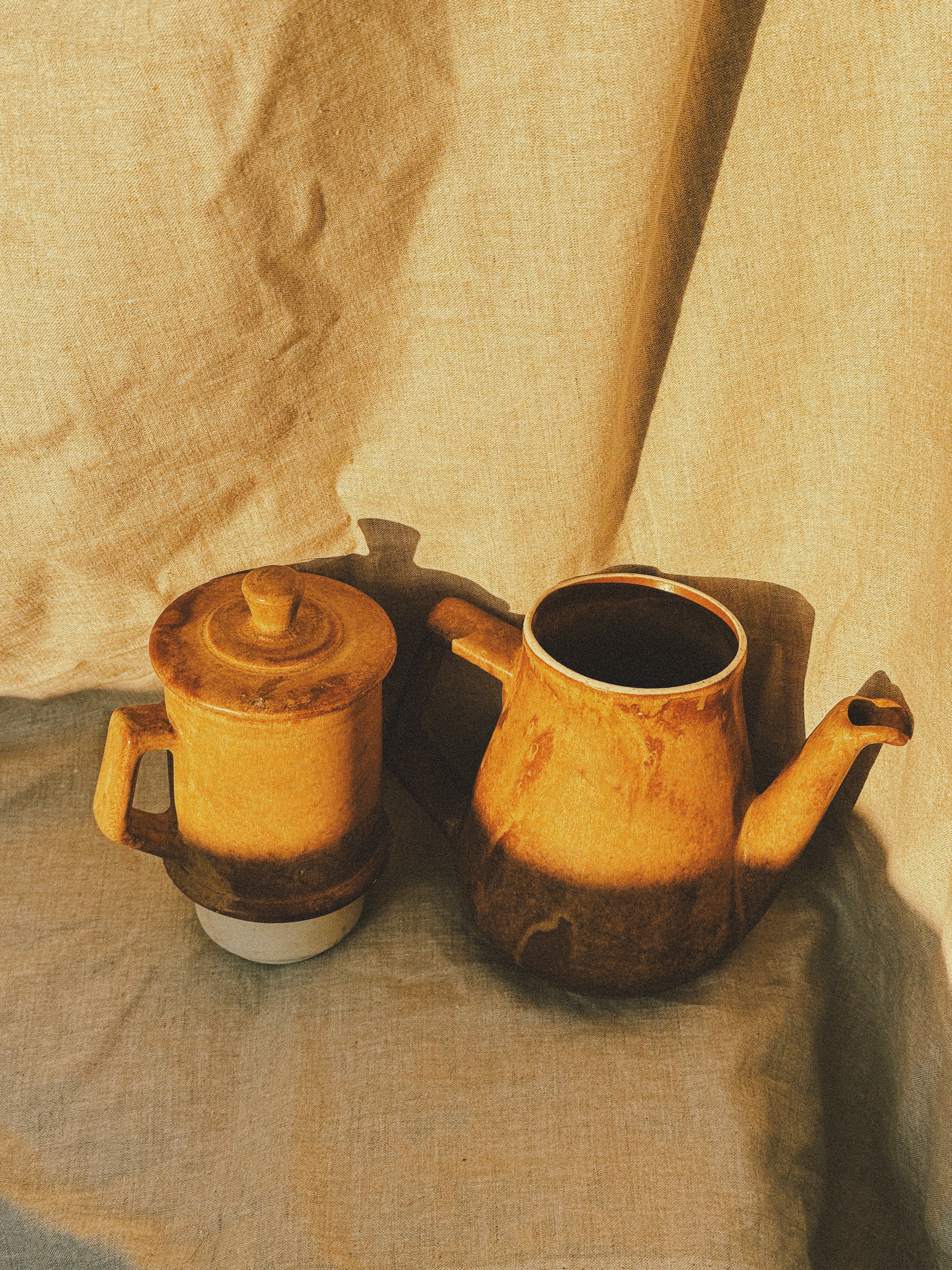 HN023 | Vintage Stoneware French Press Coffee Maker