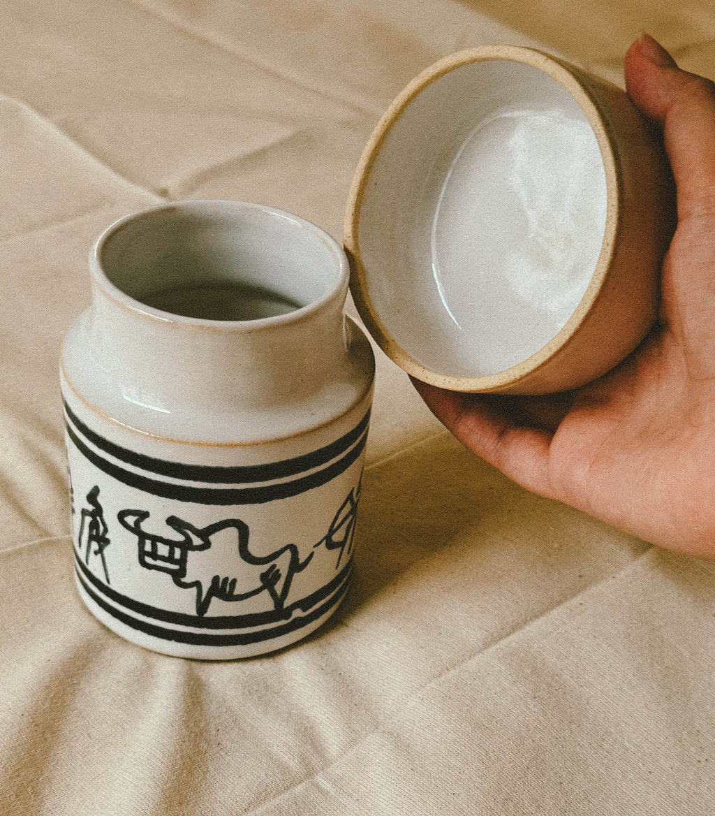 Hand Painted Ceramic Storage Jar with Folk Decoration