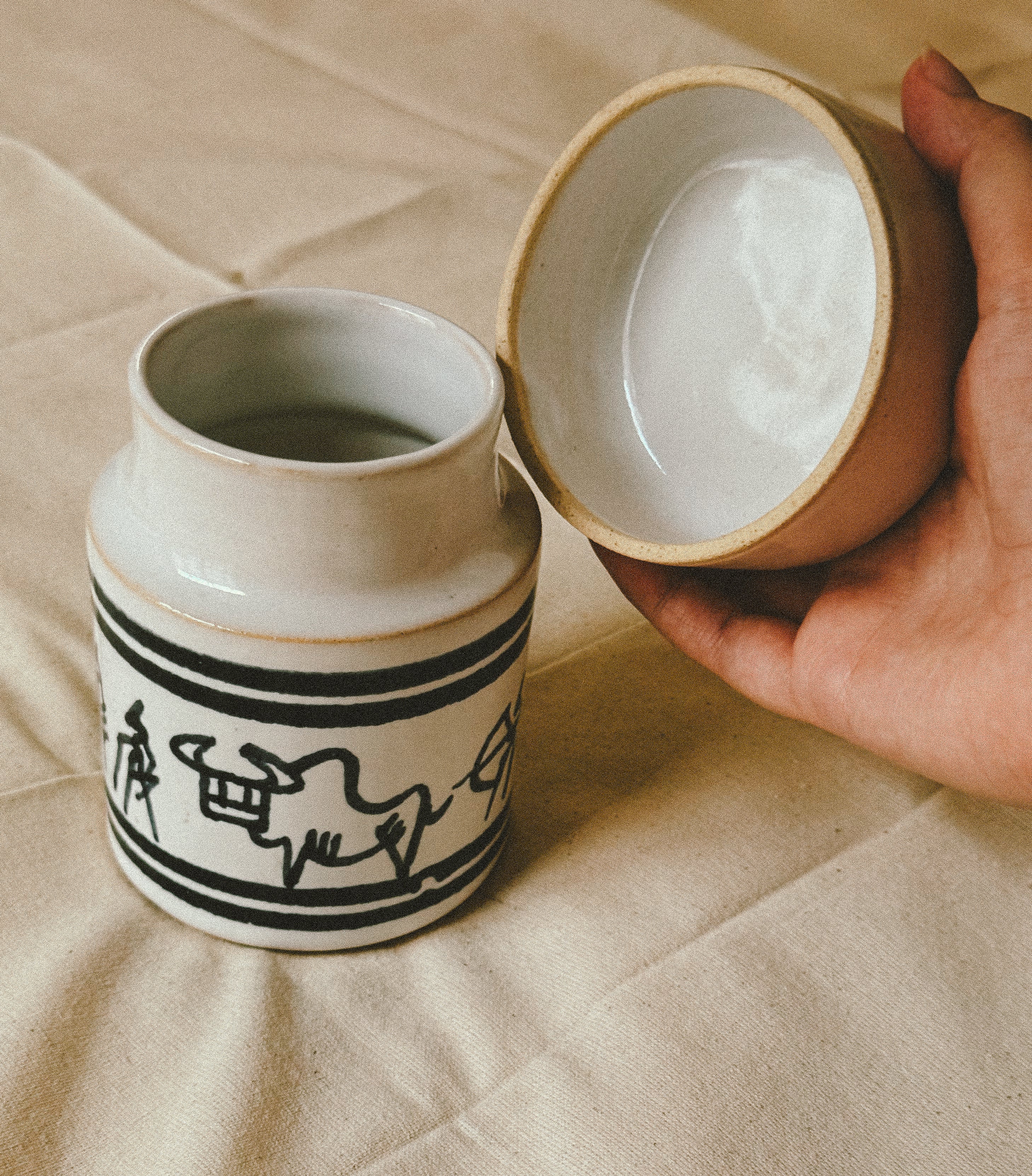 Hand Painted Ceramic Storage Jar with Folk Decoration