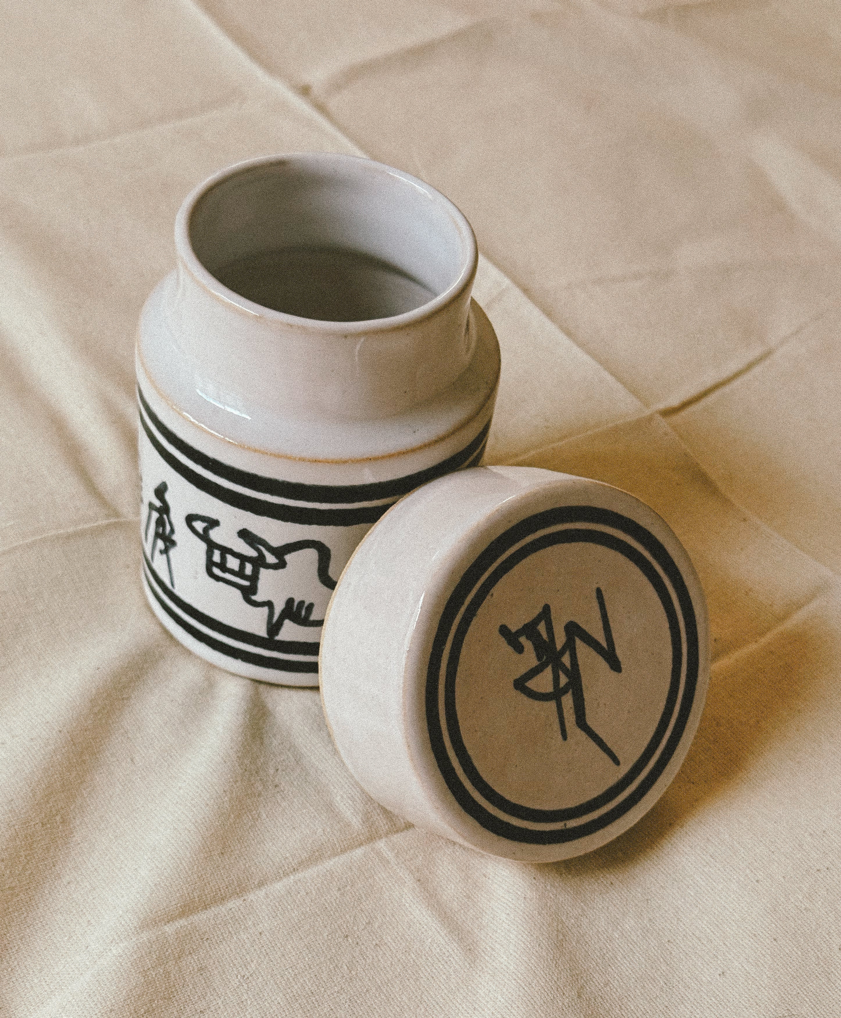 Hand Painted Ceramic Storage Jar with Folk Decoration