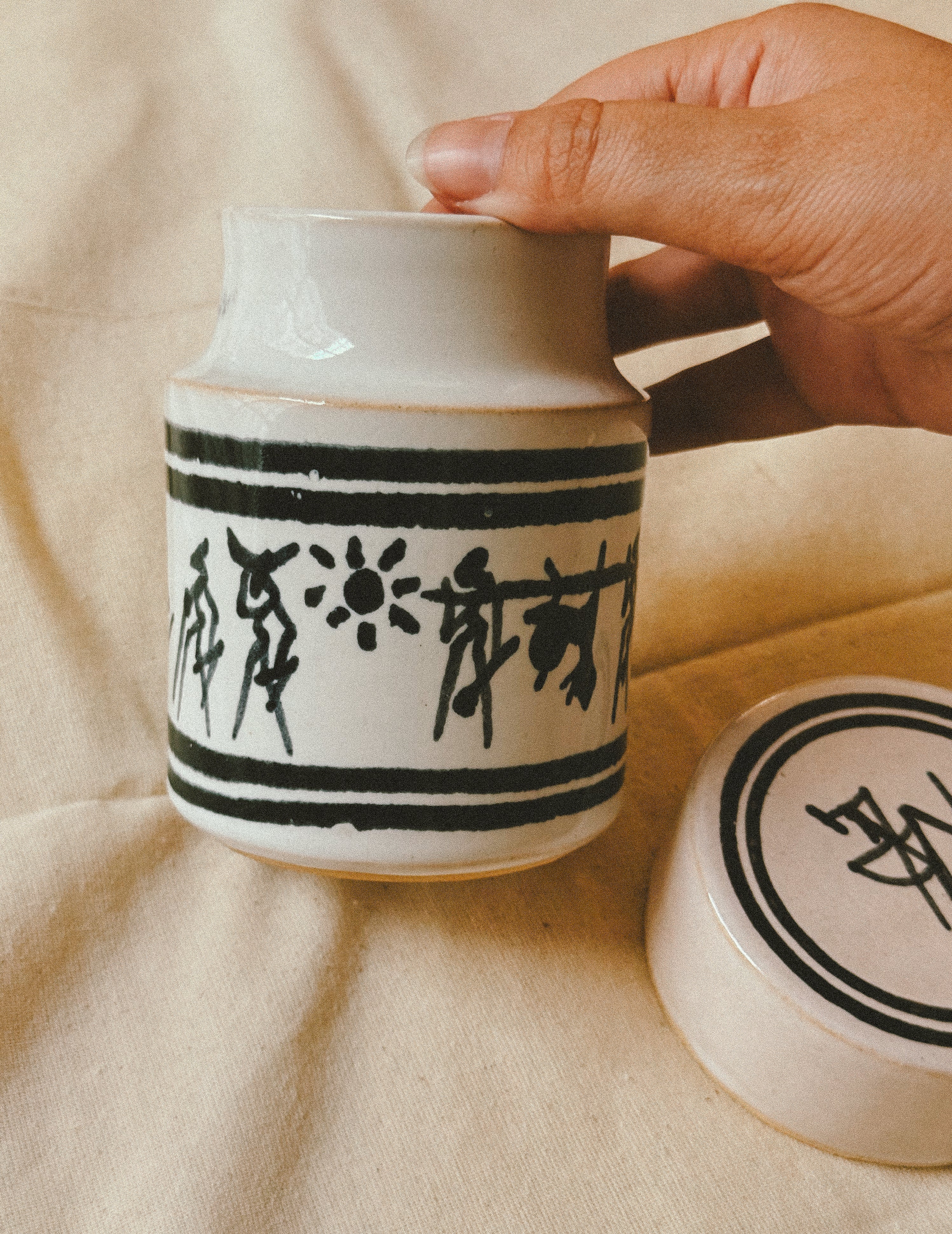 Hand Painted Ceramic Storage Jar with Folk Decoration