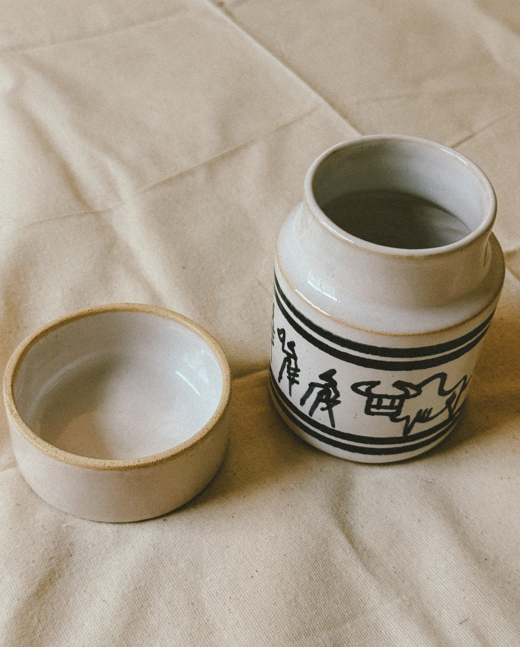 Hand Painted Ceramic Storage Jar with Folk Decoration