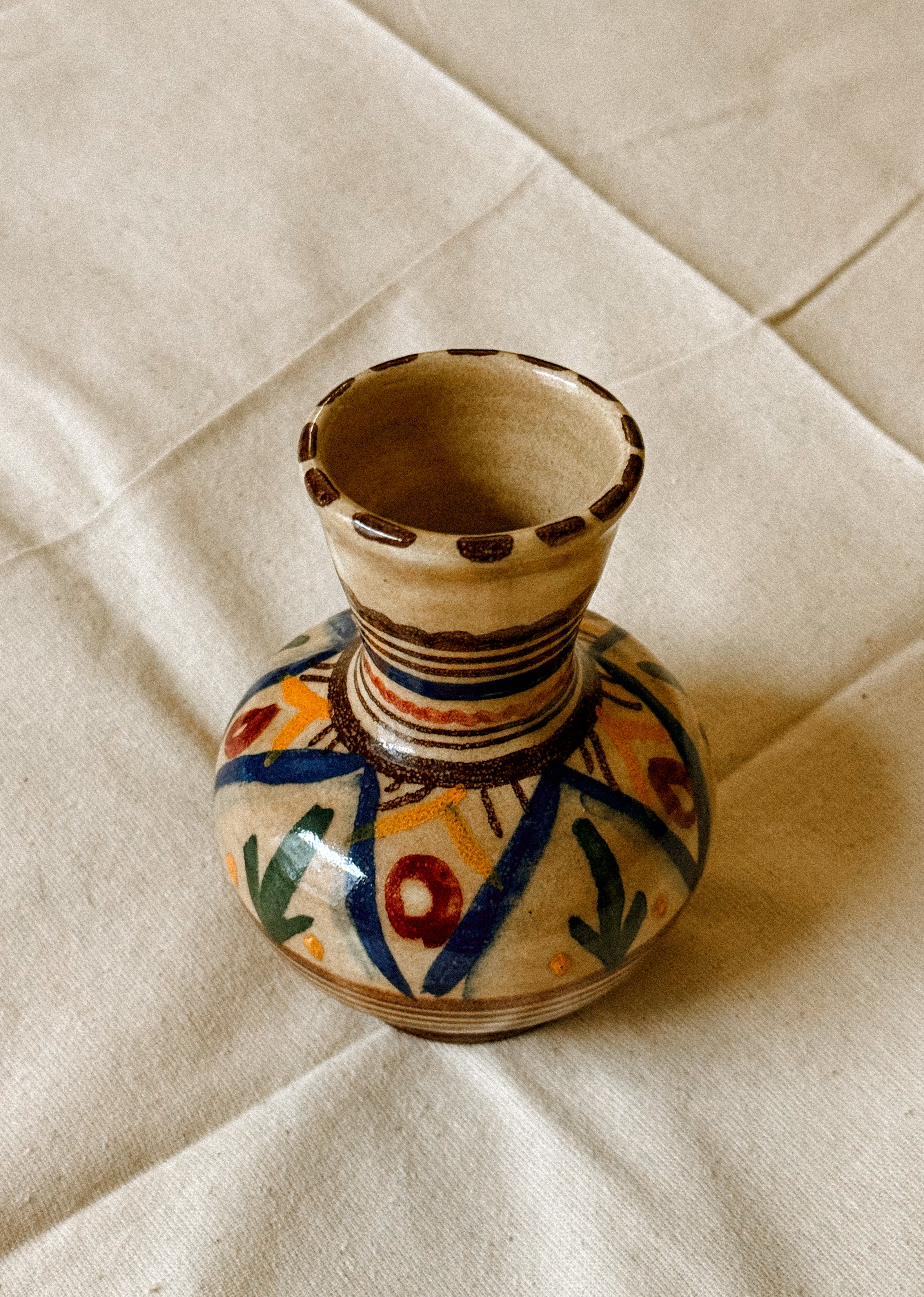 Hand Painted Ceramic Bud Vase with Floral Decoration