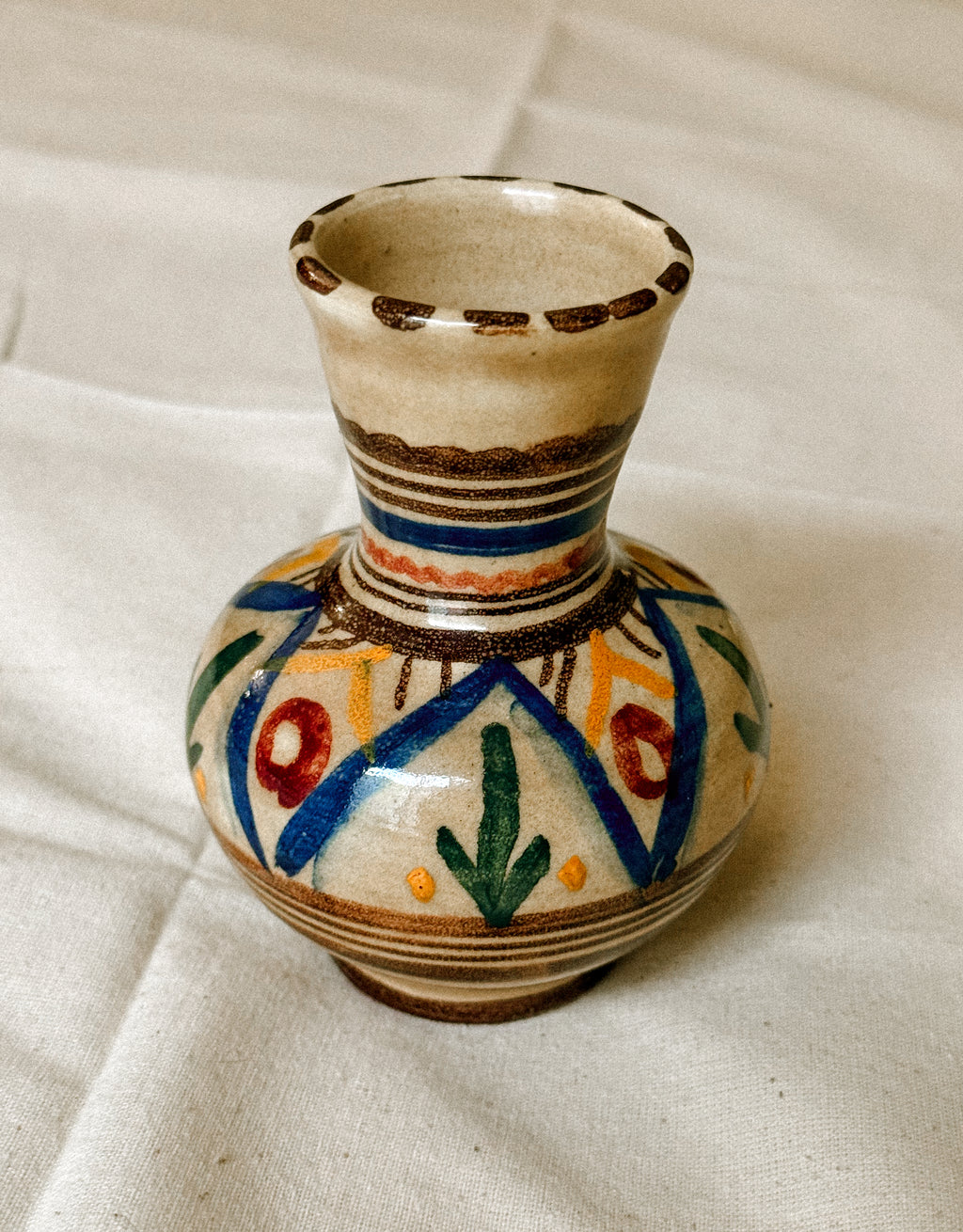Hand Painted Ceramic Bud Vase with Floral Decoration