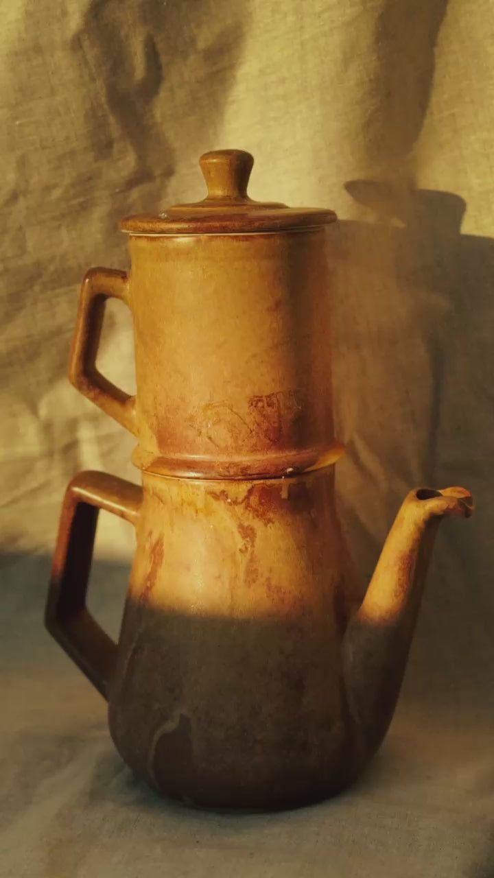 HN023 | Vintage Stoneware French Press Coffee Maker